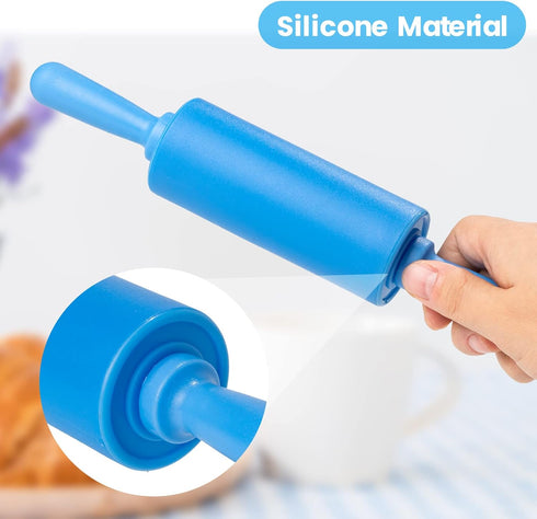 NUOMI Kids Rolling Pins for Baking Playdough, 2 Pack Non-Stick Silicone Small Rolling Pins, Random Colors