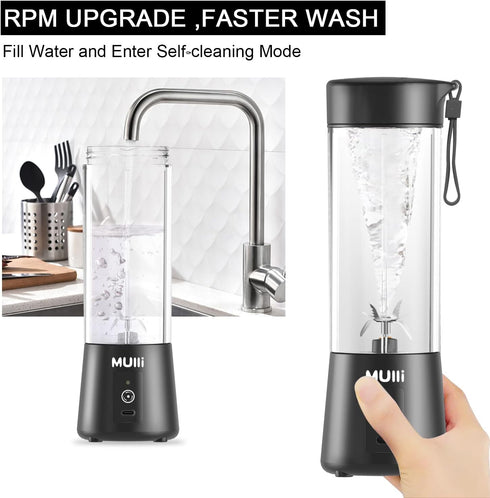 Mulli Portable Blender, 15oz Mini for Fruit Smoothies and Shakes, USB Rechargeable Mixer for Baby Food, Gym, Travel