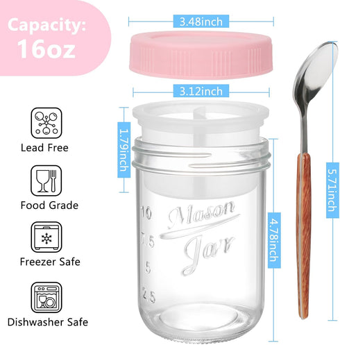 OcePor 6 Pack 16 oz Overnight Oats Containers with Lids and Spoons, Glass Mason Overnight Oats Jars with Removable