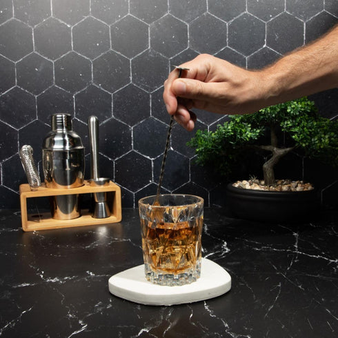 Set 4-Piece Set Premium Cocktail Shaker with Bamboo Stand, Bar Tools Kit, Stainless Steel Bartender with Shaker