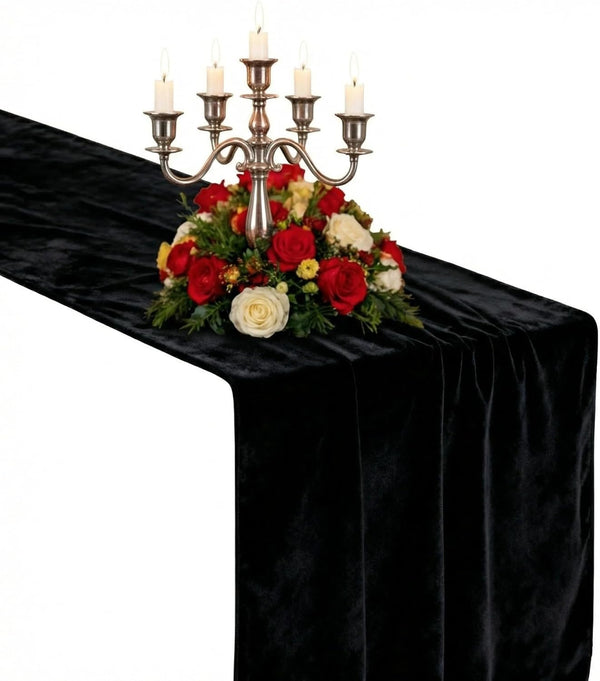 MANSPHIL Black Velvet Table Runner 48 Inches for Valentine's Day Casino Theme