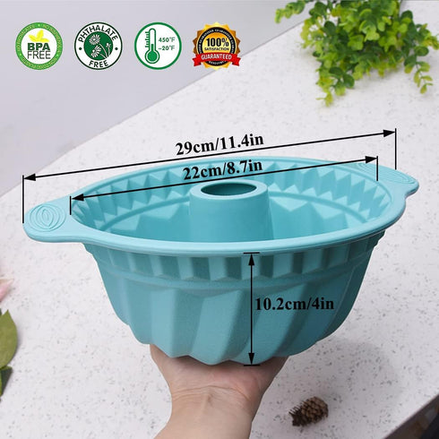 2 PCS 9.5 Inch Silicone Cake Pans, Non-stick Fluted Cake Pan with Sturdy Handle, Cake Baking Molds, Perfect Bakeware for Cake, Jello, Gelatin, Bread, Para Gelatinas (Blue) by Kenond