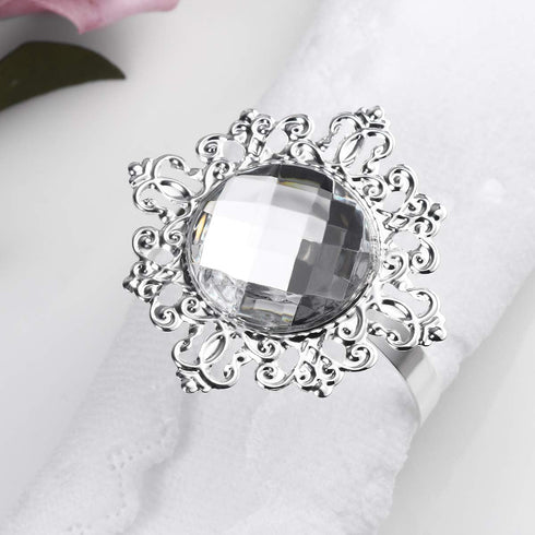 VORCOOL 12pcs Napkin Rings, Napkin Holders for Wedding Banquet Dinner Decoration (Silver)