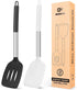 Pack of 2 Silicone Solid Turner, Non Stick Slotted Kitchen Spatulas, High Heat Resistant Cooking Utensils (Black+White)