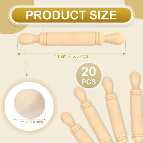 20 5.5 Inches Pieces Mini Rolling Pin for Crafts Long Wooden Dough Roller Small Wooden Rolling Pins for Kids Children