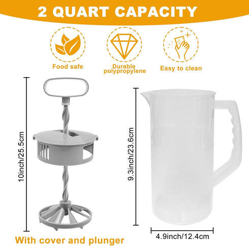 1 Pack Mixing Pitcher for Drinks 2 Quart/ 64oz Plastic Water Pitcher with Lid Easy-Mix Juice Container Angled Plastic Blades and Adjustable Mixer Plunger for Juice, Tea, Beverage Container by Hlimior