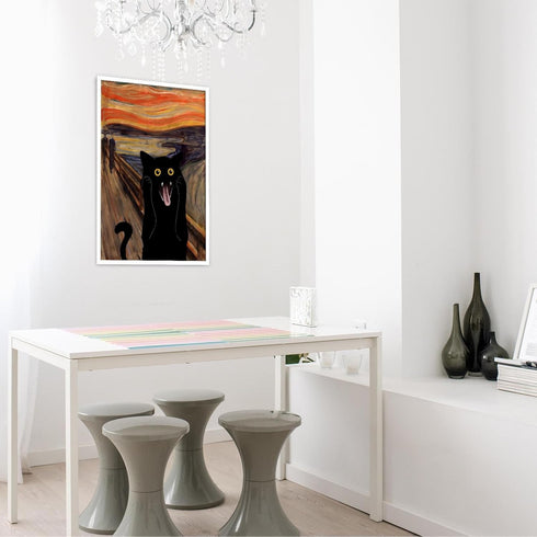 TYOHU Scream Funny Black Cat Poster, 12x16in Unframed Retro Sunset Glow Canvas Wall Art for Aesthetic Room Decor