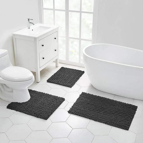Walensee Non Slip Bathroom Rug Mat (24x17 Inch Dark Grey) Water Absorbent Super Soft Shaggy Chenille Machine Washable