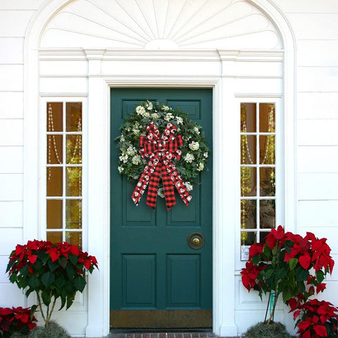 Hying Large Valentines Wreath Bow, Black Red Buffalo Plaid Bows for Holiday Hearts, Burlap Tree Topper for Front Door