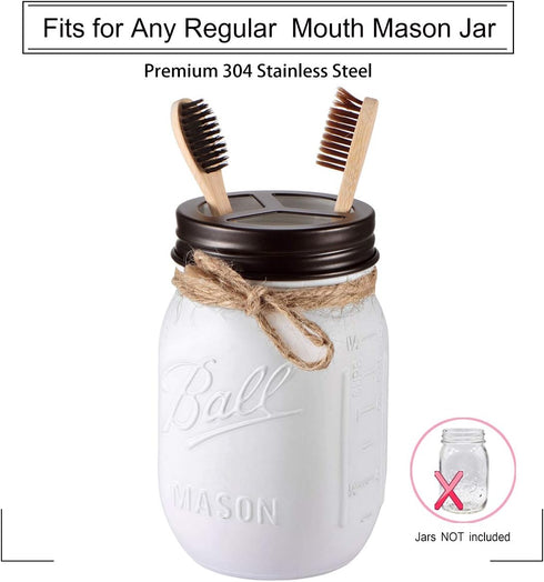 Mason Jar Bathroom Accessories Set (4pcs) - Foaming Soap Dispenser, Toothbrush Holder, Apothecary Storage Jars