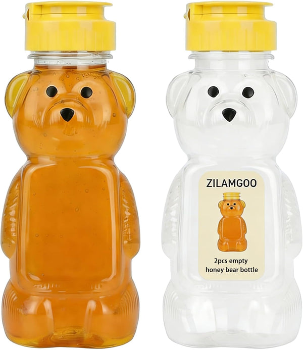 ZILAMGOO 2 Pcs 8Oz Plastic Bear Honey Bottle Cup with Yellow Flip Top