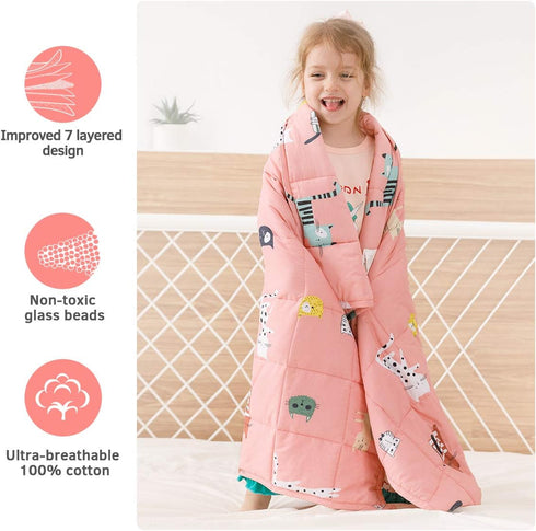 Mr. Sandman Weighted Blanket, 3 Pounds Washable, Best for 20-40lb, Breathable Cotton Heavy Blanket, Cute Cat