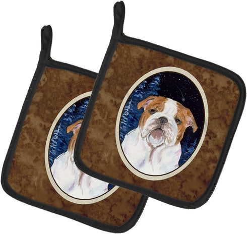 Caroline's Treasures SS8447PTHD Starry Night English Bulldog Pair of Heat Resistant Pot Holders for Cooking, 7 1/2 x 7