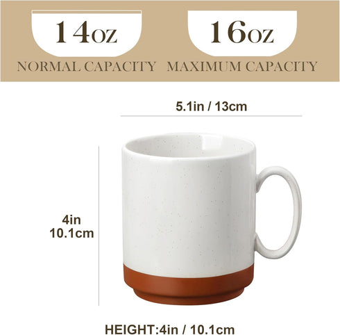 16oz Set 4, MALACASA Ceramic Coffee Mugs of Stackable Coffee Cups with Straight-Sided Design, Mugs for Coffee, Latte