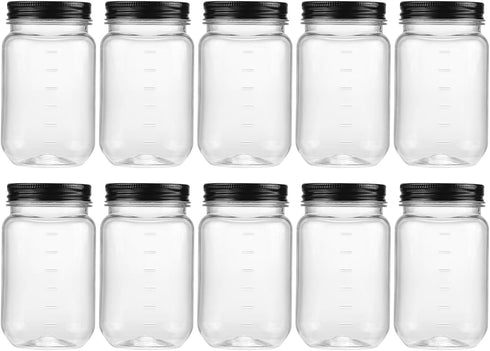 novelinks 16 oz Clear Plastic Jars with Screw-On Lids, 10 Pack BPA-Free Storage Containers for Crafts and Food