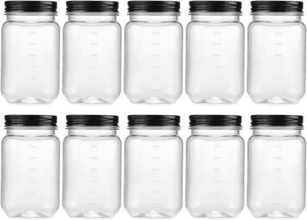 novelinks 16 oz Clear Plastic Jars with Screw-On Lids, 10 Pack BPA-Free Storage Containers for Crafts and Food