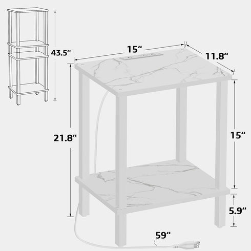 2-Tier TB01BMW040 TUTOTAK End Table with Charging Station, Small Side Table with Outlets, Nightstand Bedside Table