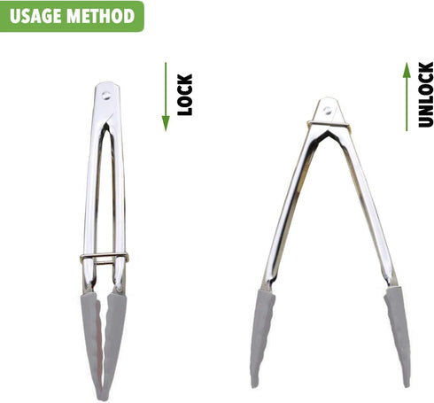 Mini Tongs with Silicone Tips, 7-Inch Small Serving Tongs, Set of 3 in Black, White, Gray