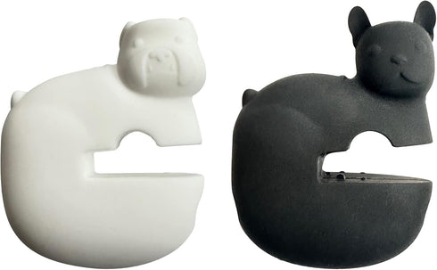 Fox Run Silicone Pot Clip Spoon Rest, Set of 2, French and English Bulldogs, 2.75", White and Black