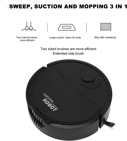 Smart Robot Vacuum Cleaner, Black, 3 in 1 Strong Suction Mini Mopping Vacuum for Hard Floors