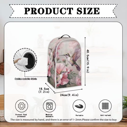 Hummingbird Floral Blender Dust Cover for Kitchen Stand Mixer or Coffee Maker, Polyester Dust Proof with Top Handle