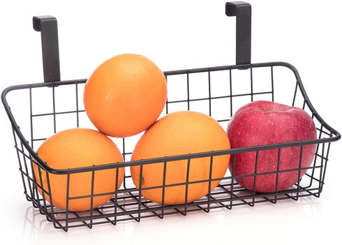 LeleCAT Grid Storage Basket with Hook, Hang it Behind a Door or on a Railing, Over the Cabinet Door, Small, Black, 1