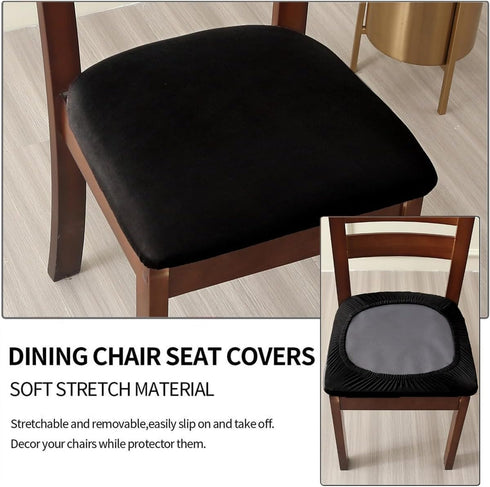 Set of 6 Stretch Black Chair Covers for Dining Room, Removable Washable Seat Cushion Slipcovers for Kitchen Office