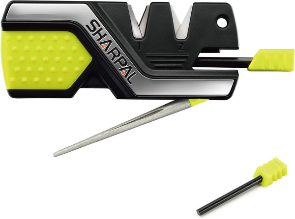 SHARPAL 101N-G Kitchen Pocket Knife Sharpener with 2 Fire Starters, Whistle & Diamond Sharpening Rod