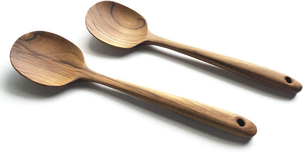 FAAY 2 Teak Serving Spoons, 9.5 Inches Wooden Spoon, Handcrafted from High Moist Resistance Teak