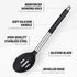 Pack of 2 Large Black Silicone Cooking Spoons, Non-Stick Stainless Steel Slotted and Solid Spoon Set