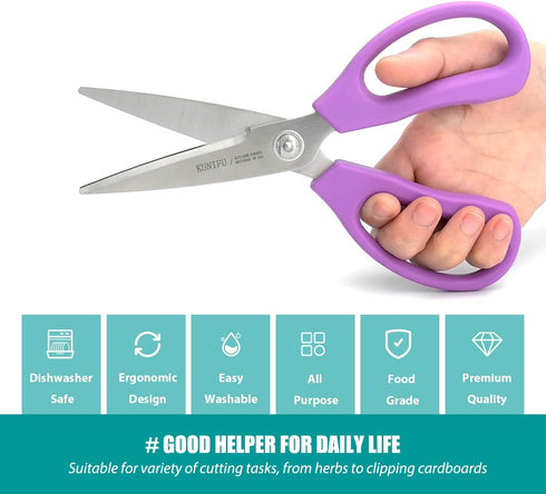 KUNIFU Heavy Duty Kitchen Scissors, All Purpose Shears, Dishwasher Safe, Ultra Sharp Stainless Steel