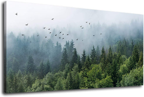 Green Forest Wall Art Tropical Forest Mountain Bird Contemporary Canvas Pictures Modern