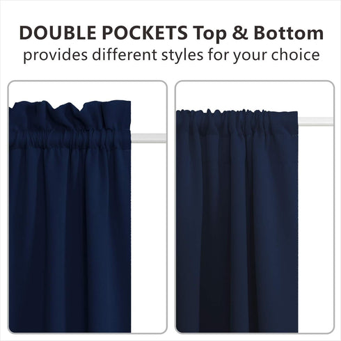 Aquazolax French Door Curtains Drapes, 54x40 Inches Solid Blackout Panels with Tiebacks, Navy Blue
