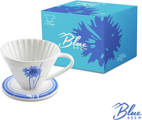 BLUE BREW Ceramic Pour Over Coffee Dripper, Size 01 Cone Coffee Maker (1-2 Cups), Portable Manual Brew Maker,