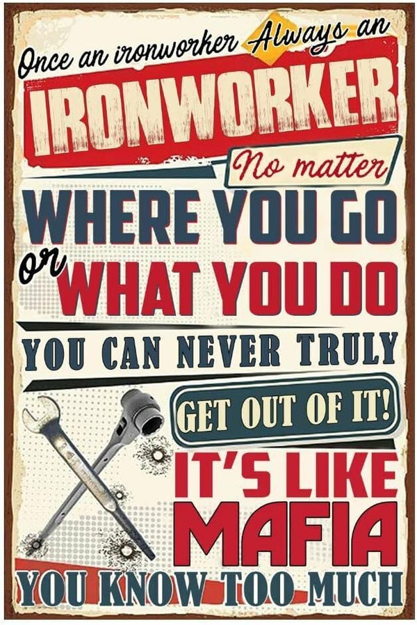 Metal Decor for Bathroom Wall - Vintage Ironworkers Are Awesome Art Tin Sign, 8x12 inch for Garage, Home, Garden