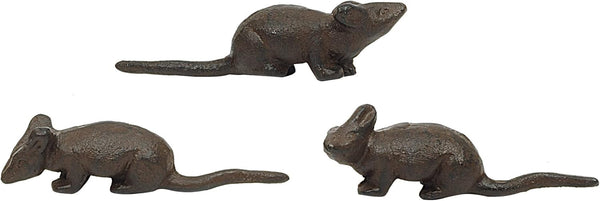 Creative Co-op 5'' Shabby Chic Rustic Cast Iron Mouse Home Decor, Set of 3, Grey