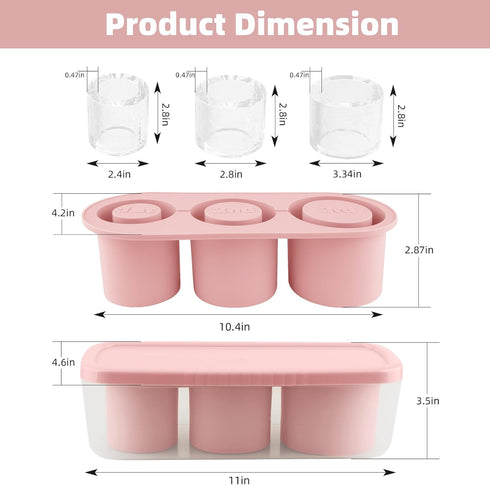 Fu Store Ice Cube Tray for Stanley Cup 30-40 oz Tumbler, 3pcs Silicone Molds with Lid and Bin (Pink, 40 oz)