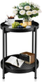 JuheBoxia Foldable 2-Tier Round Side Table, Metal End Table with Storage for Indoor