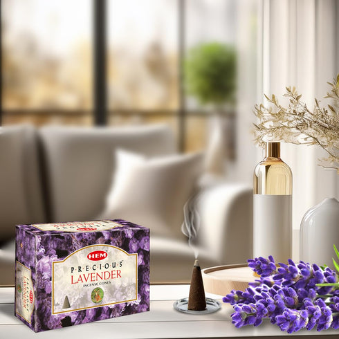 HEM Precious Lavender Incense Cones, Pack of 12, 120 Count
