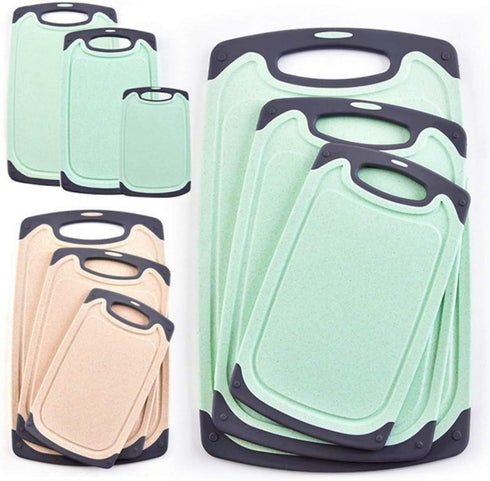Cutting Boards for Kitchen, Anti-Skid Eco-Wheat Straw Vegetable Board Set of 3, Dishwasher Safe