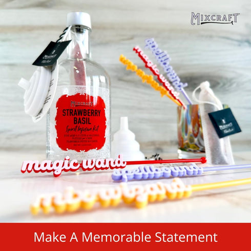 MixCraft Elixir Mixer Cocktail Stirrers - Set of 6 Stainless Steel Drink Stirring Swizzle Sticks with Colorful Words