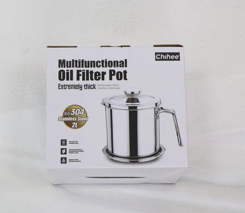 Chihee 2L Stainless Steel Grease Container with Fine Mesh Strainer, Dust-proof Lid, Non-slip Tray for Kitchen