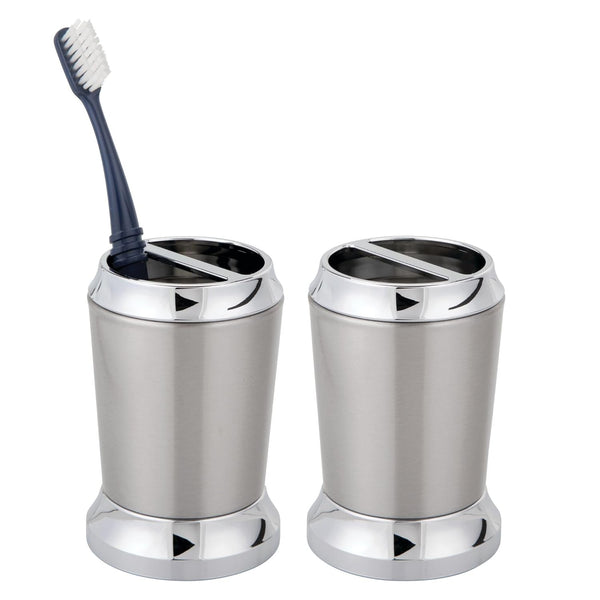 iDesign Stainless Steel Bathroom Counters-Set of 2 Toothbrush Holder, Pack of 2,