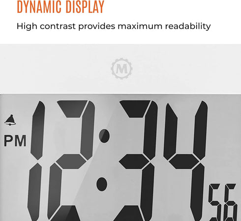 MARATHON Large Digital Wall Clock, White, 8” Display, Easy to Read
