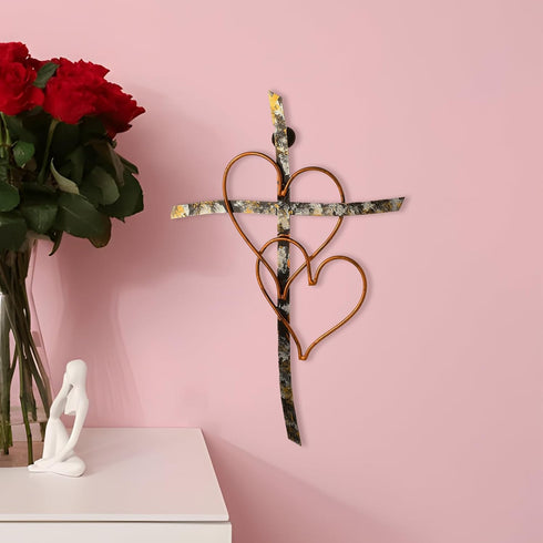 RELY+ Entwined Hearts Wall Cross, Metal 13 X 9 Inch, Entangled Heart Iron Wall Decor Gift for Living Room