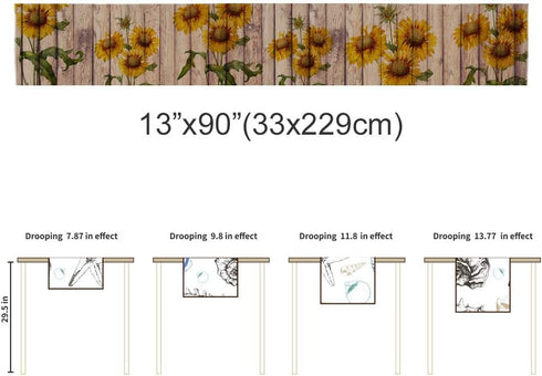 Sunflowers Rustic Table Runner - Cotton Linen Long 90 inch Dresser Scarves, Farmhouse Tablerunner for Kitchen, Coffee,