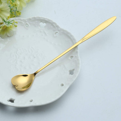 Heart Shaped Couple Long Cafe Cheese Spoon, 7 Inches Stainless Steel (1 Pair)