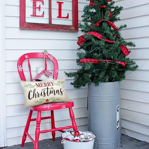 DFXSZ Merry Christmas Pillow Covers, Holly Berries Lumbar Pillowcase 12x20 Inch for Home Decoration