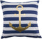 Nautical Decorative Pillow Cover, Gold Anchor Pattern and Stripes 18X18 (Navy Stripes)