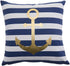 Nautical Decorative Pillow Cover, Gold Anchor Pattern and Stripes 18X18 (Navy Stripes)